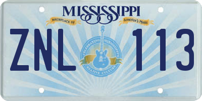 MS license plate ZNL113