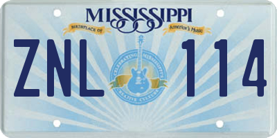 MS license plate ZNL114