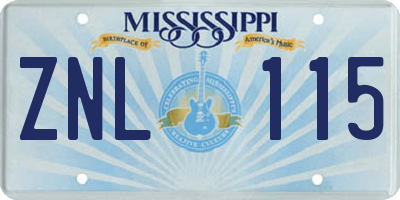 MS license plate ZNL115