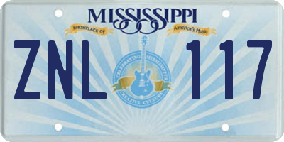MS license plate ZNL117