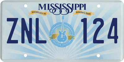 MS license plate ZNL124