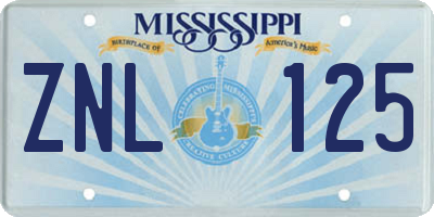 MS license plate ZNL125