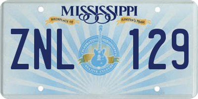 MS license plate ZNL129