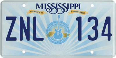 MS license plate ZNL134