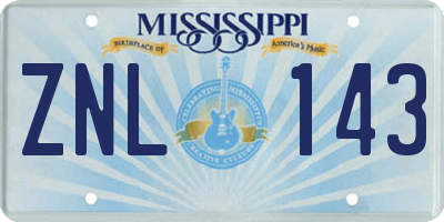 MS license plate ZNL143