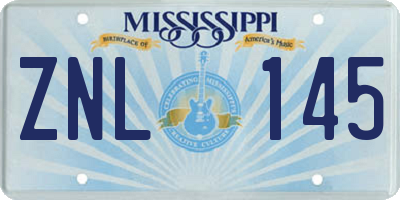 MS license plate ZNL145