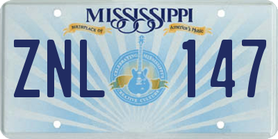 MS license plate ZNL147