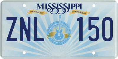 MS license plate ZNL150