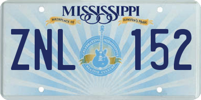 MS license plate ZNL152