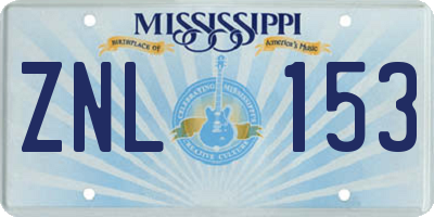 MS license plate ZNL153