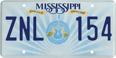 MS license plate ZNL154