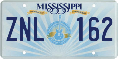 MS license plate ZNL162