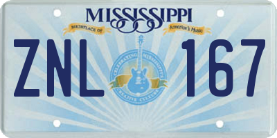 MS license plate ZNL167