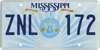 MS license plate ZNL172