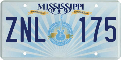 MS license plate ZNL175