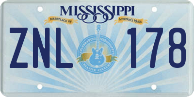 MS license plate ZNL178