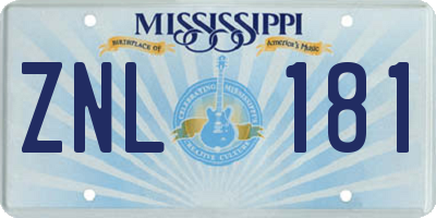 MS license plate ZNL181