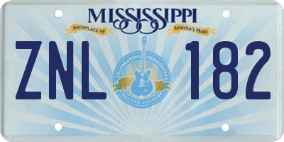 MS license plate ZNL182