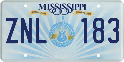 MS license plate ZNL183