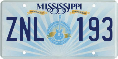 MS license plate ZNL193