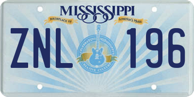 MS license plate ZNL196