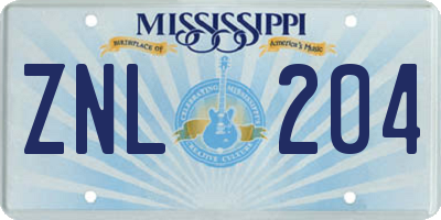 MS license plate ZNL204