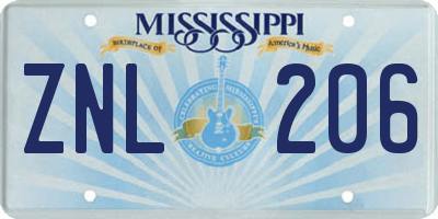 MS license plate ZNL206
