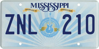 MS license plate ZNL210