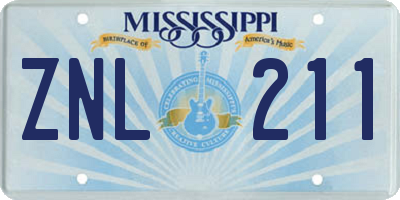 MS license plate ZNL211