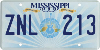 MS license plate ZNL213