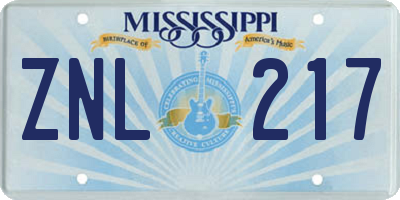 MS license plate ZNL217