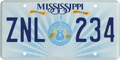 MS license plate ZNL234