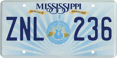 MS license plate ZNL236