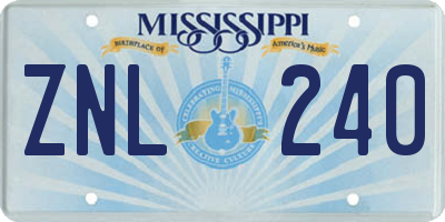 MS license plate ZNL240