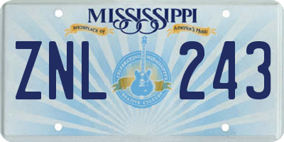 MS license plate ZNL243