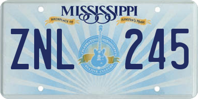 MS license plate ZNL245
