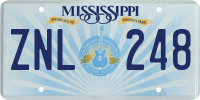 MS license plate ZNL248