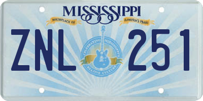 MS license plate ZNL251