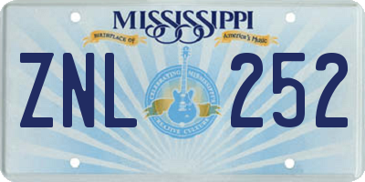 MS license plate ZNL252