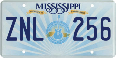 MS license plate ZNL256