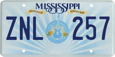 MS license plate ZNL257