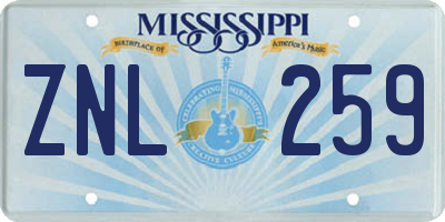 MS license plate ZNL259