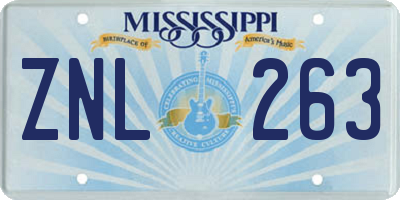 MS license plate ZNL263