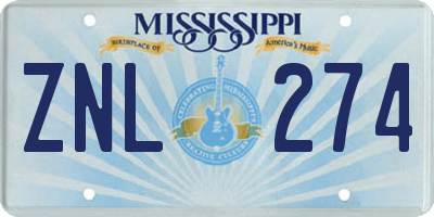 MS license plate ZNL274
