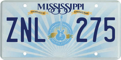 MS license plate ZNL275
