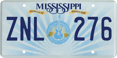 MS license plate ZNL276
