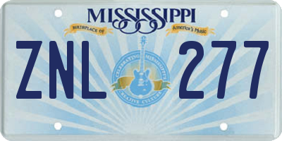 MS license plate ZNL277