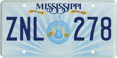 MS license plate ZNL278