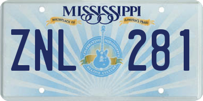 MS license plate ZNL281