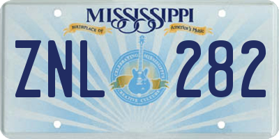 MS license plate ZNL282